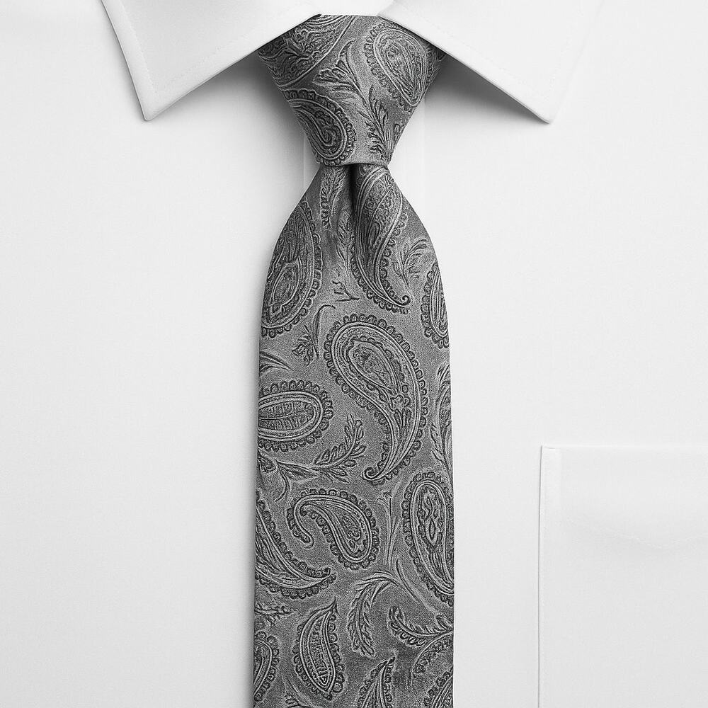 Stafford Essentials Silver Gray Paisley Silk Tie Wedding Formal Necktie